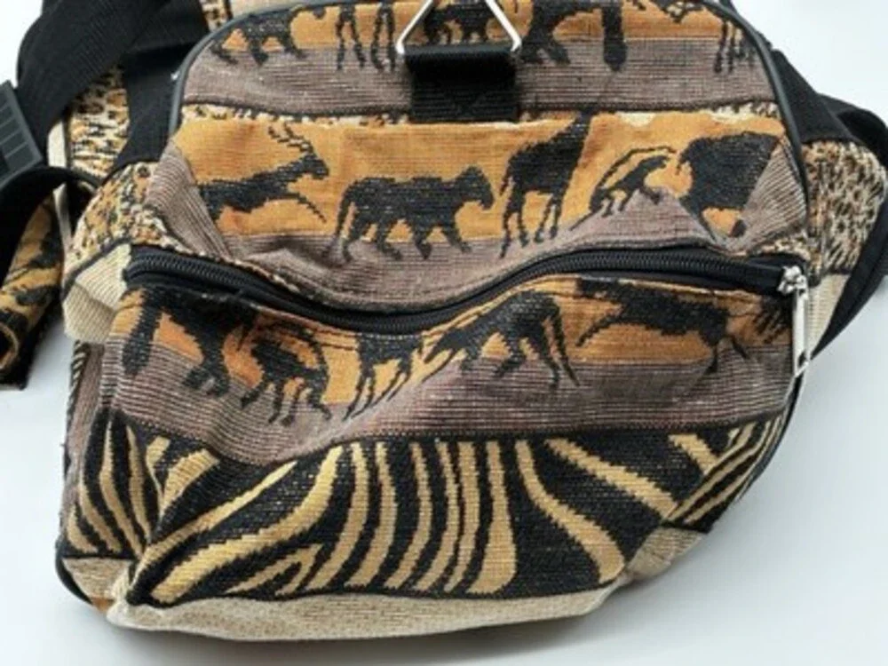 Vintage American UNI Safari Animal Tapestry Duffel Bag Travel Gym Tote 18”